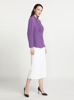 靓诺紫色拼蕾丝通勤百搭T恤舒适透气时尚减龄衬衫LC16315A