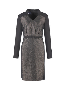 靓诺V领金色连衣裙LL18355A