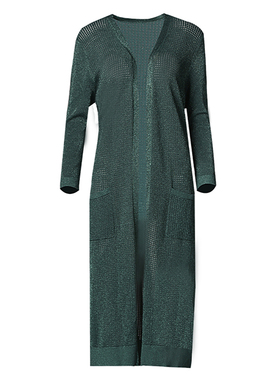 [精英衣橱]LIANGNUO靓诺绿色镂空提花毛衫外披女通勤针织LW18231A