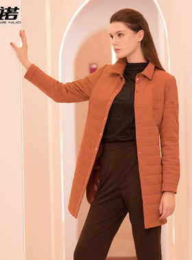 靓诺桔色翻领棉衣女冬季高级感时尚简约外套中长款棉服女LM22413A