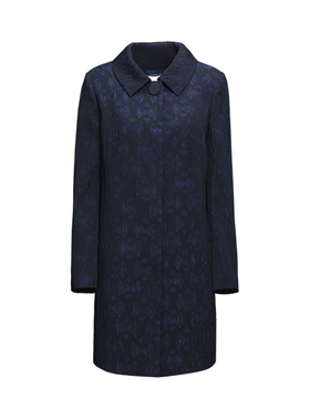 靓诺春秋女长袖西装领高端上衣蓝色肌理中长修身大码风衣LF18408A