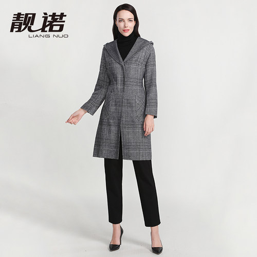 格子百搭双面呢大码羊毛外套