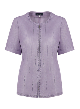 LIANGNUO靓诺时尚气质半袖上衣女士夏季新款拉链雪青T恤LS11043A