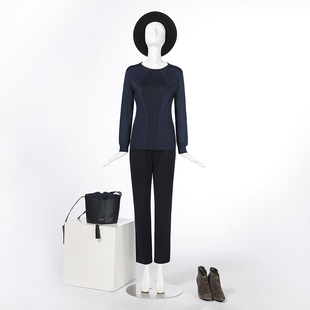 靓诺宝蓝色圆领提花亮丝毛衫 LW17352A