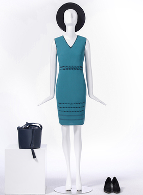 [质感V领]LIANGNUO靓诺绿条收身背心裙女中长夏款连衣裙LL19276A