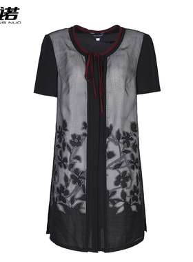 靓诺衬衫妈妈夏装中老年女装洋气圆领开衫T恤贴花上衣女LC18213A