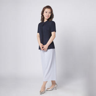 靓诺蓝素色压褶拼烧花T恤LV20206A
