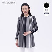 靓诺通勤ol风气质条纹衬衫 衬衣女LC20153A 小立领长袖 中长款 春秋款