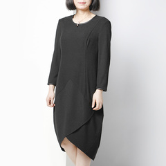 靓诺靓诺黑色机理大廓形拼接连衣裙LL17173A