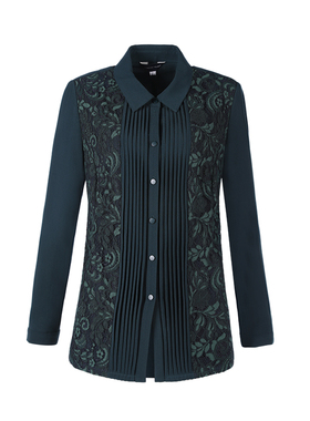 靓诺墨绿色睫毛蕾丝衬衫LC18312A