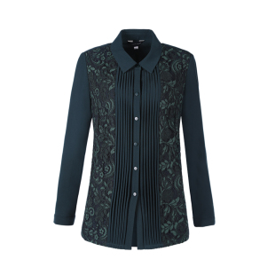 靓诺墨绿色睫毛蕾丝衬衫 LC18312A