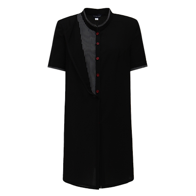 艺术黑色时尚不对称纽扣条纹衬衫