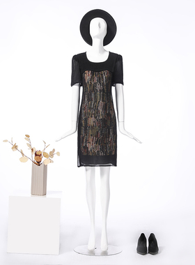 LIANGNUO靓诺黑色皱皱面料连衣裙LL16266A