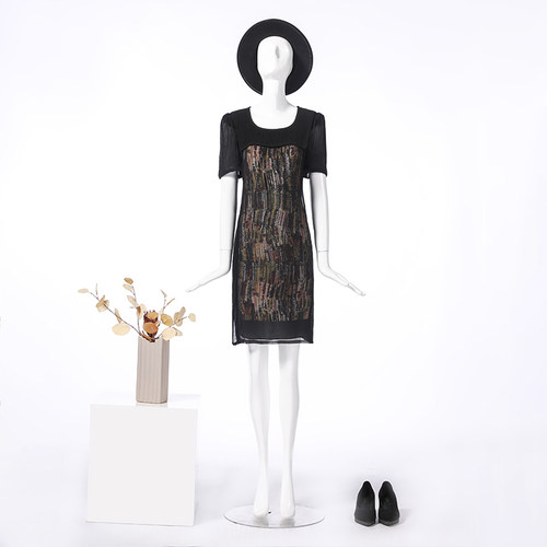 靓诺黑色皱皱面料连衣裙ll16266a