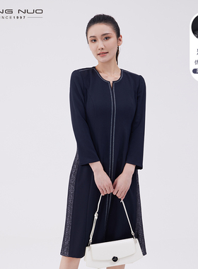 靓诺设计感蕾丝镂空拼接连衣裙女2024春装新款垂坠感裙子LL21155B