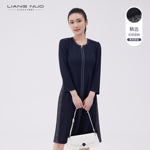 靓诺设计感蕾丝镂空拼接连衣裙女2024春装 垂坠感裙子LL21155B 新款