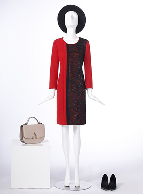 LIANGNUO靓诺红色婚套蕾丝连衣裙LL16147A