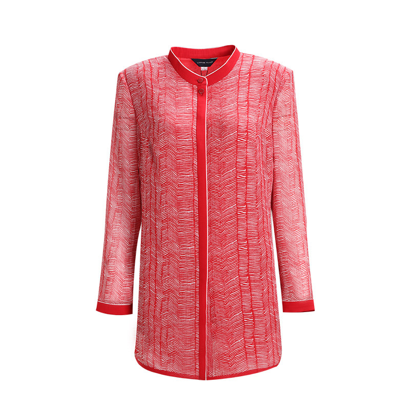 靓诺红白印花立领衬衫lc20116a