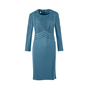 显瘦蕾丝圆领长裙LL16344A 连衣裙春秋优雅修身 靓诺时尚 拼接贴长袖