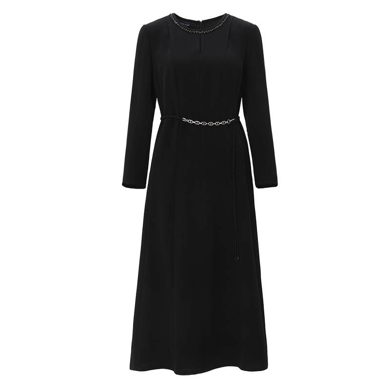 靓诺优雅长款长袖收腰连衣裙