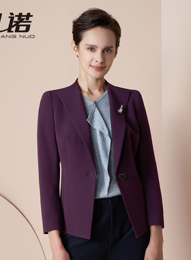 靓诺酒红色西服领上衣女士收腰百搭优雅紫舒适高档外套LS21330A