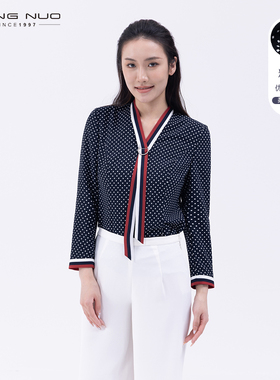 靓诺西装衬衫女2023春夏V领飘带高级通勤职业正装上衣女LT21101A