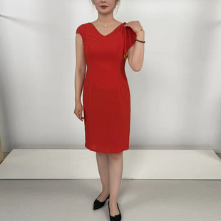 LN系列桔配黄连衣裙显瘦气质时尚女士轻奢纯色中长款修身NQ14021A