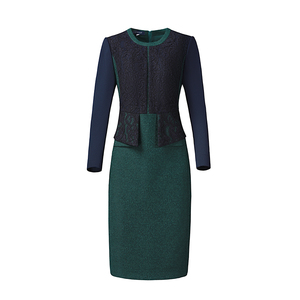 靓诺绿色拼蕾丝连衣裙LQ14561A