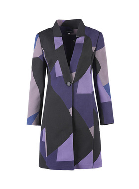 靓诺紫黑拼不规则一粒扣风衣LF18330A