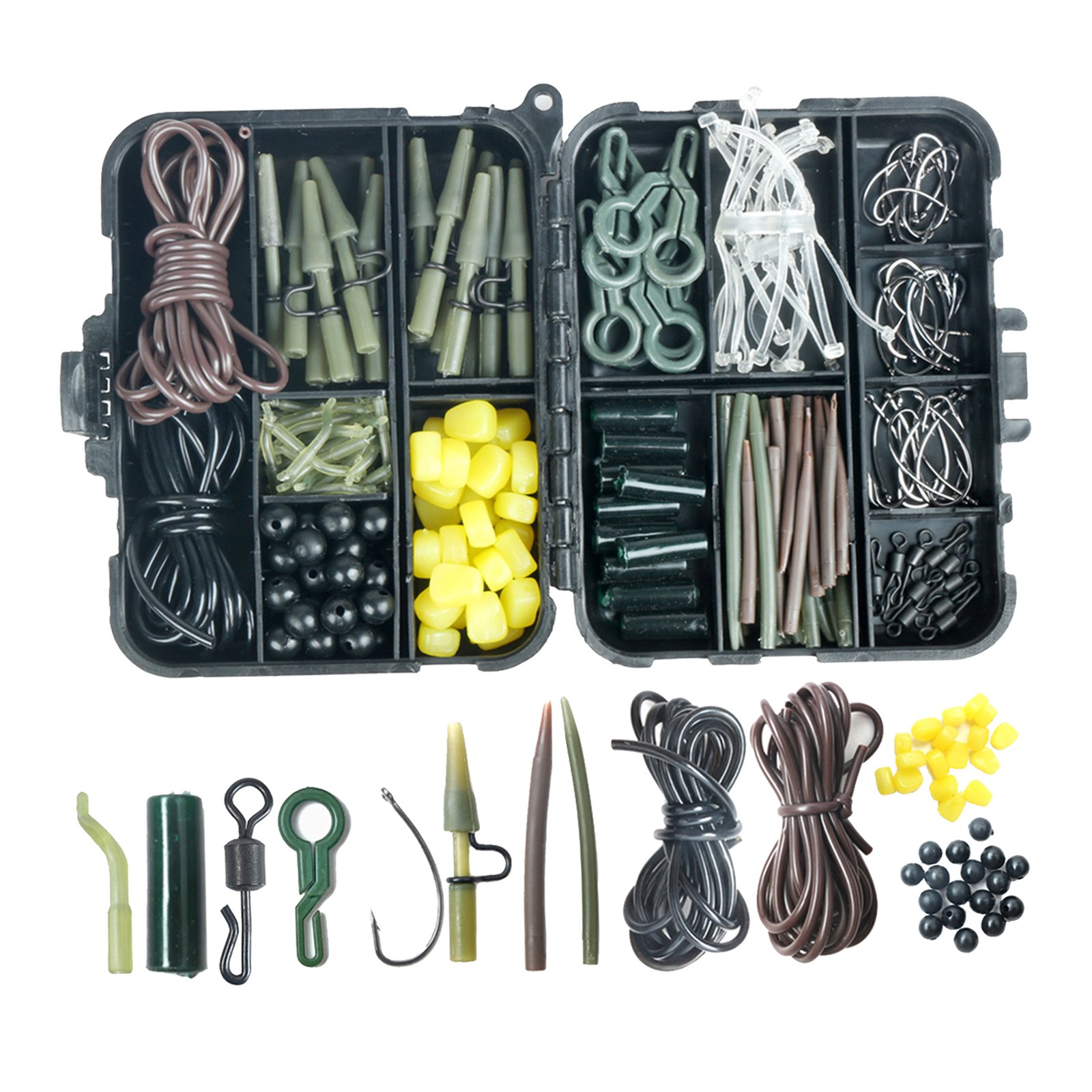 225pcs Fishing Tackle Box Carp Weights Baits Safety Hooks