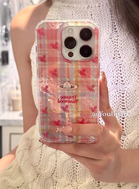粉色格纹适用华为mate60pro手机保护套pura70硅胶壳x100s苹果16promax卡通reno12小米14红米k70pro情侣note14