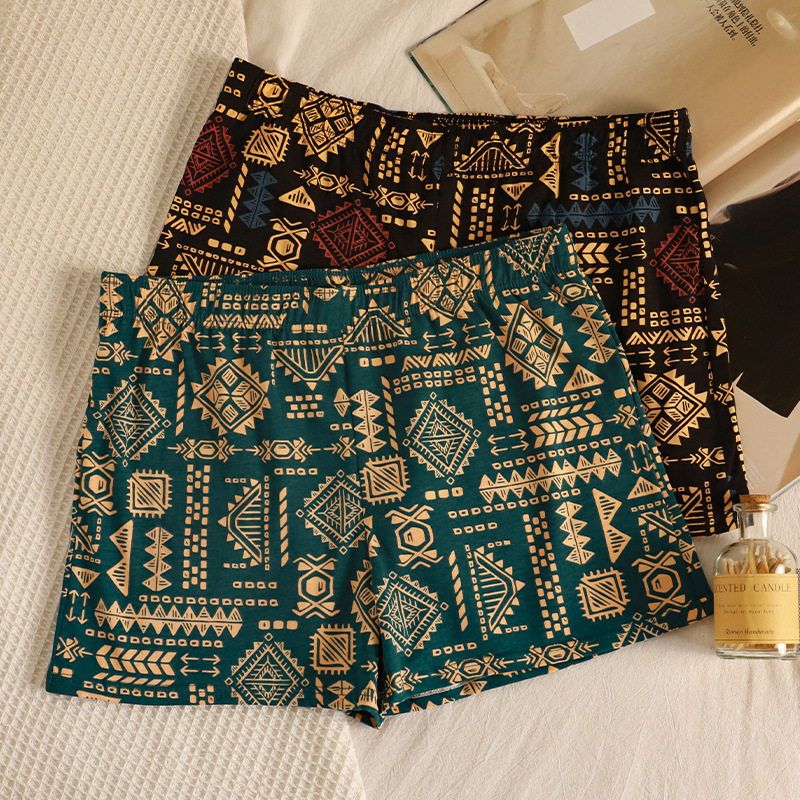 新款男士阿罗裤复古民族风纯棉透气平角裤潮流阿玛雅印花四角裤头