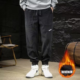 灯芯绒裤子男款工装宽松收口束脚青年美式加绒加厚休闲长裤秋冬季
