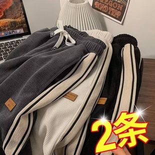 潮流帅气百搭男生运动裤 男款 潮牌加绒宽松休闲卫裤 子秋冬季 条纹 裤