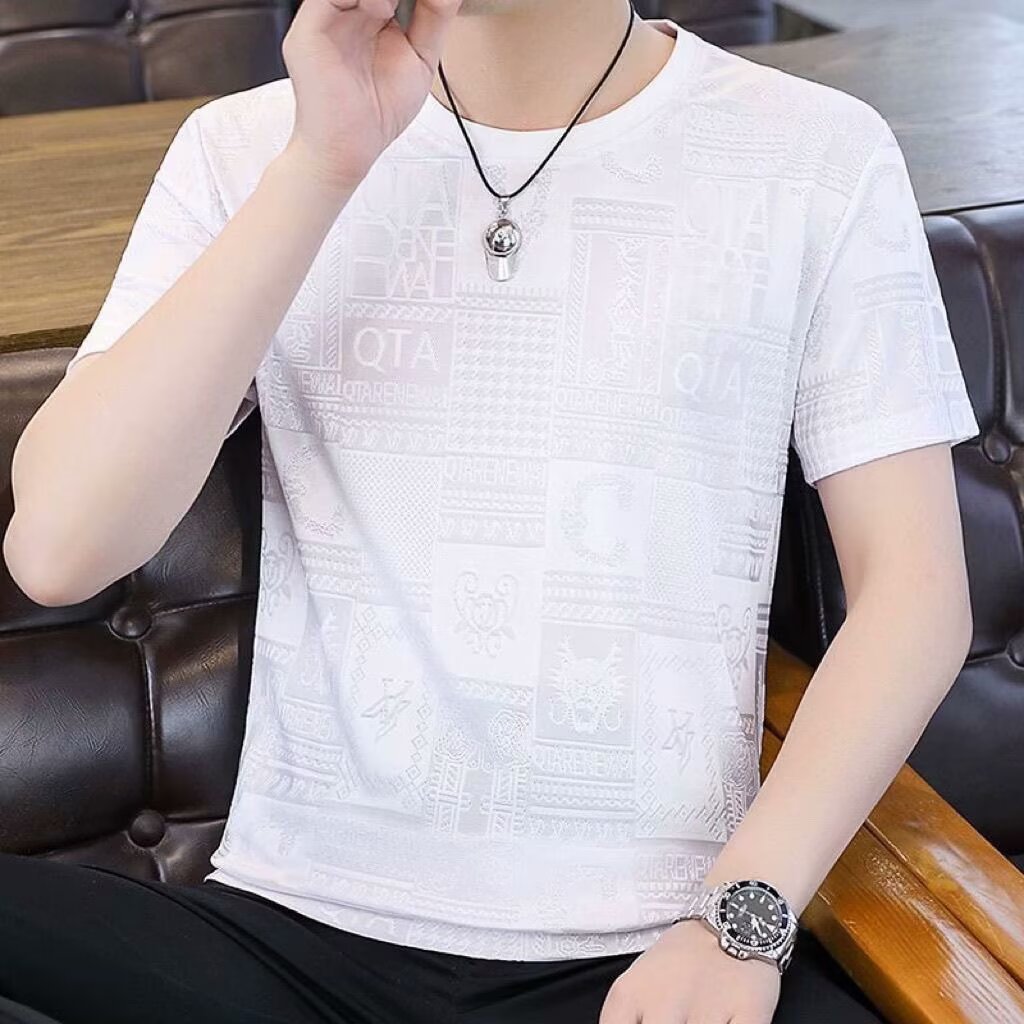 t恤男夏季速干透气韩版潮流凉感冰丝青年运动短袖大码白色体恤衫
