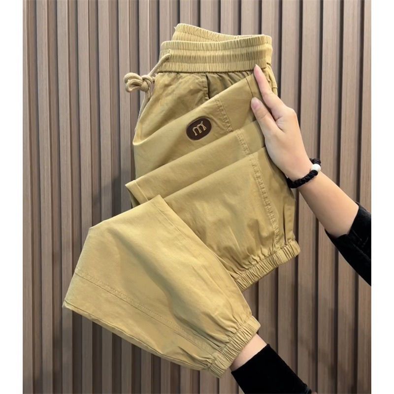 干活穿的裤子男士工地耐磨耐脏上班速干薄款束脚卫裤松紧腰9分裤