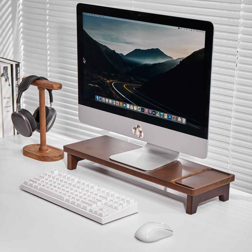 鹿为 电脑显示器增高架实木抬高置物架办公室台式桌面收纳底座