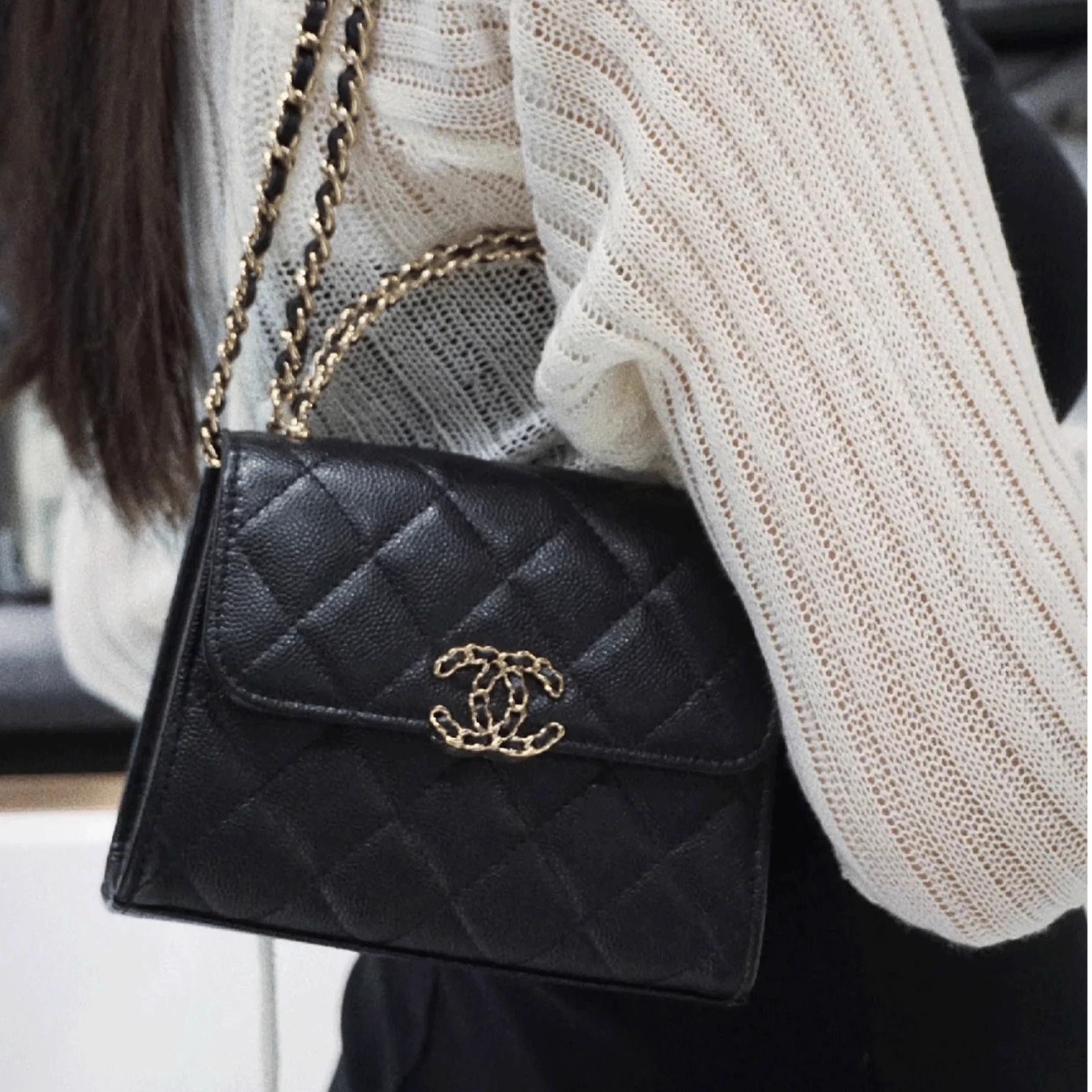 塔尖定制  小香风23B新款珍珠Logo手柄小羊皮链条包单肩包1122