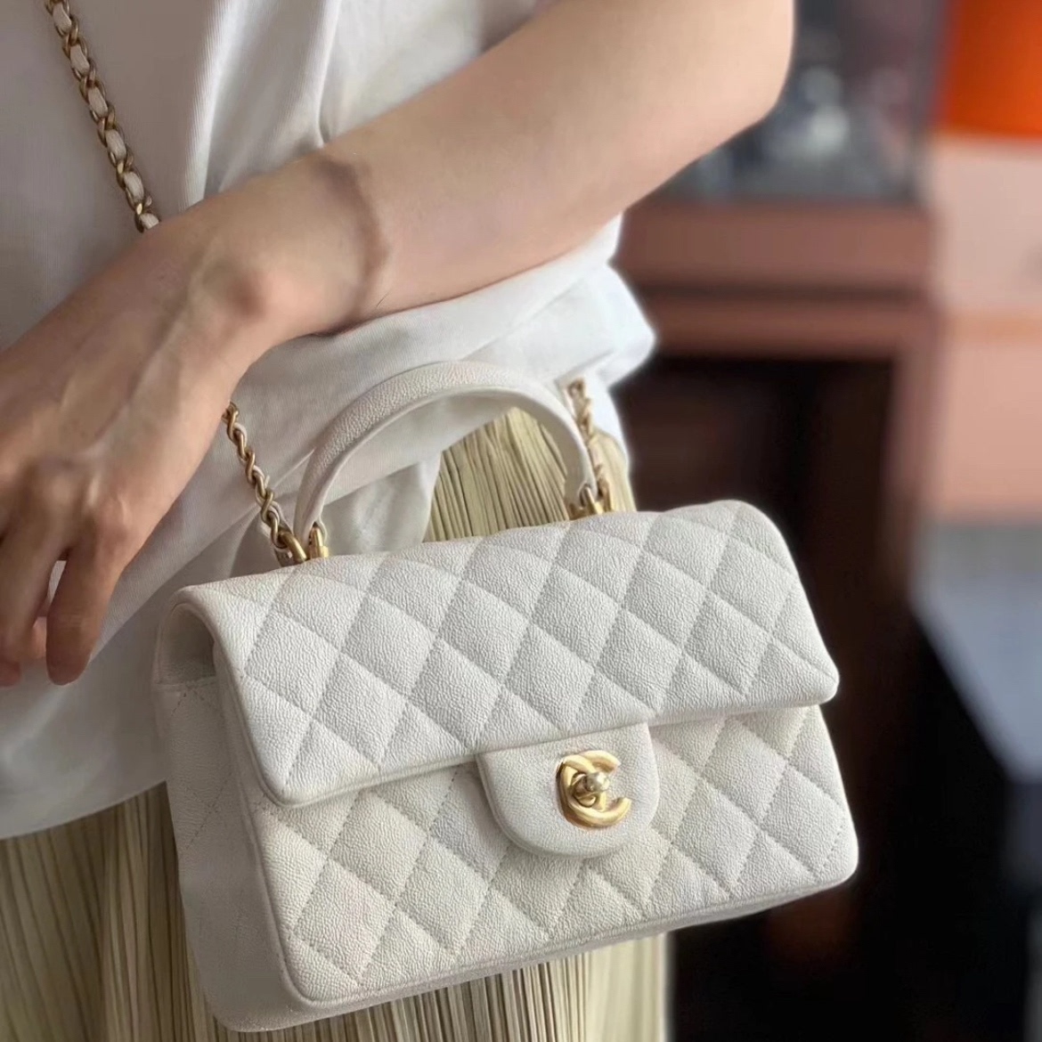 塔尖定制 小香风25B手柄 mini cf 粒纹牛皮手提包斜挎包女包1101