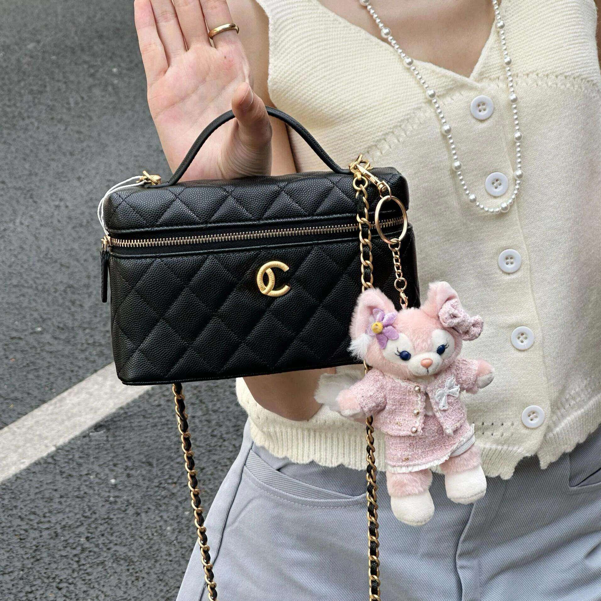 天花板混背 小香风26C黑金荔枝皮lp菱格纹双c logo单肩斜挎包1213