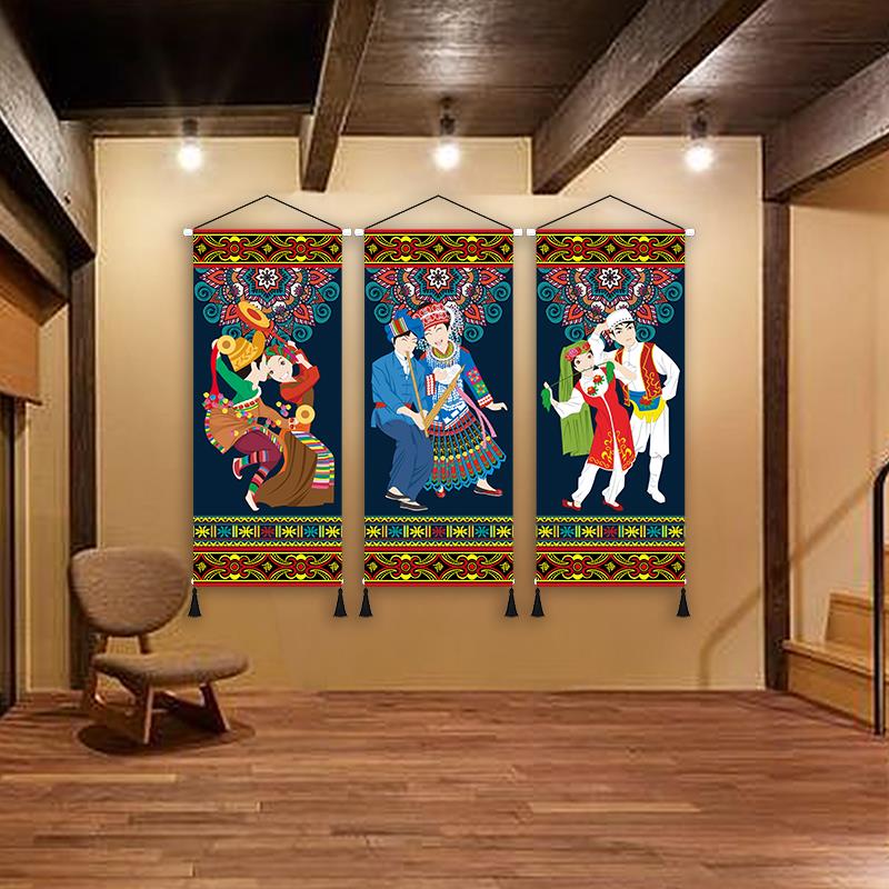 五十六个民族风人物风情挂画民宿客栈酒店客房挂布展厅布艺装饰画图片
