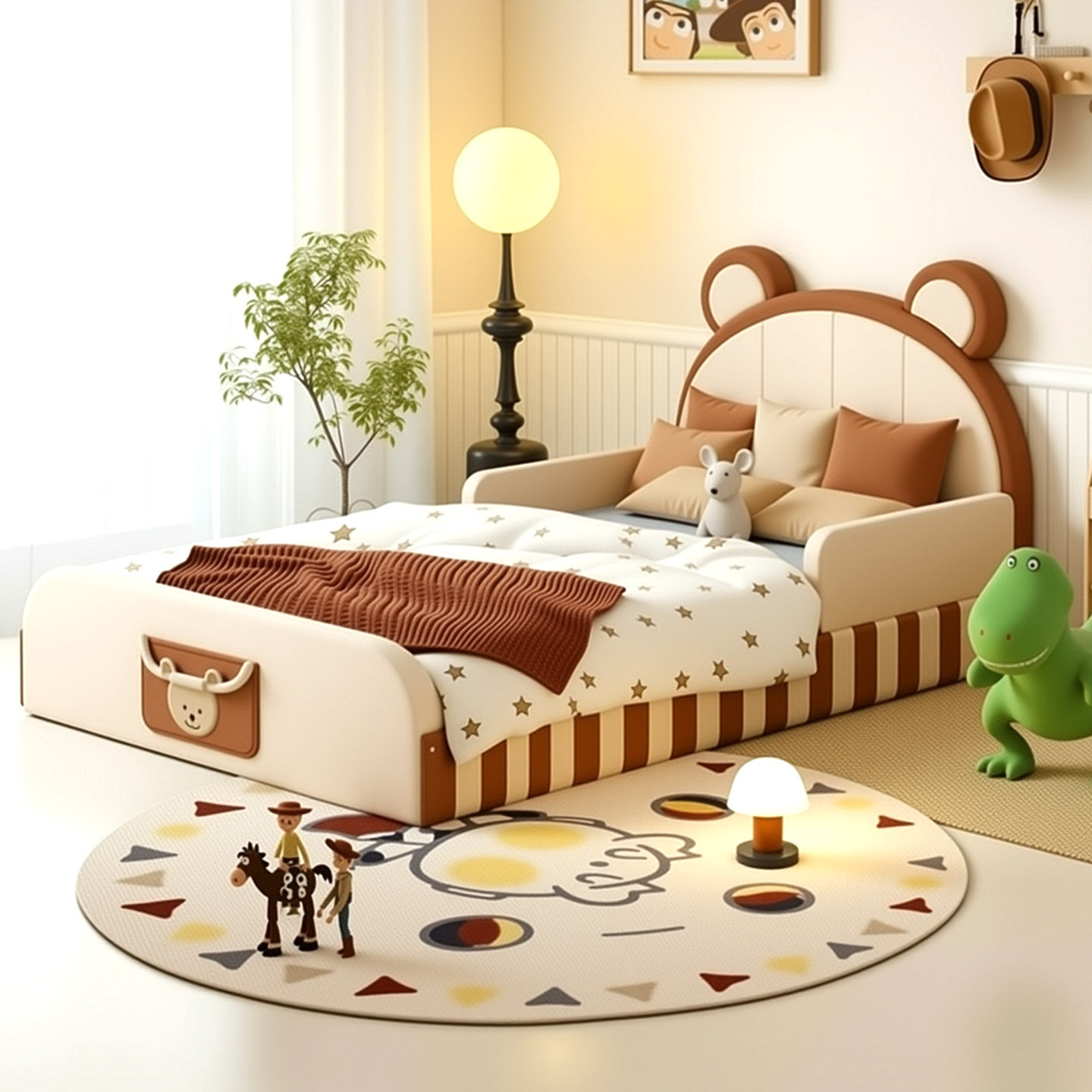 喜力美儿童护栏床男孩女孩卡通熊头造型实木框架宝宝床安全防护床,住宅家具,儿童护栏床,淘宝优惠券,粉丝福利购,淘宝优惠卷