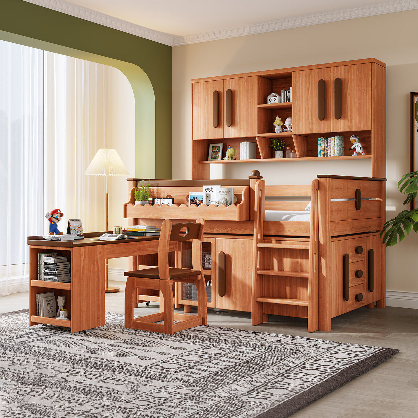 喜力美全实木半高床上床下桌小户型组合书桌衣柜一体储物高低床,住宅家具,半高床,淘宝优惠券,粉丝福利购,淘宝优惠卷