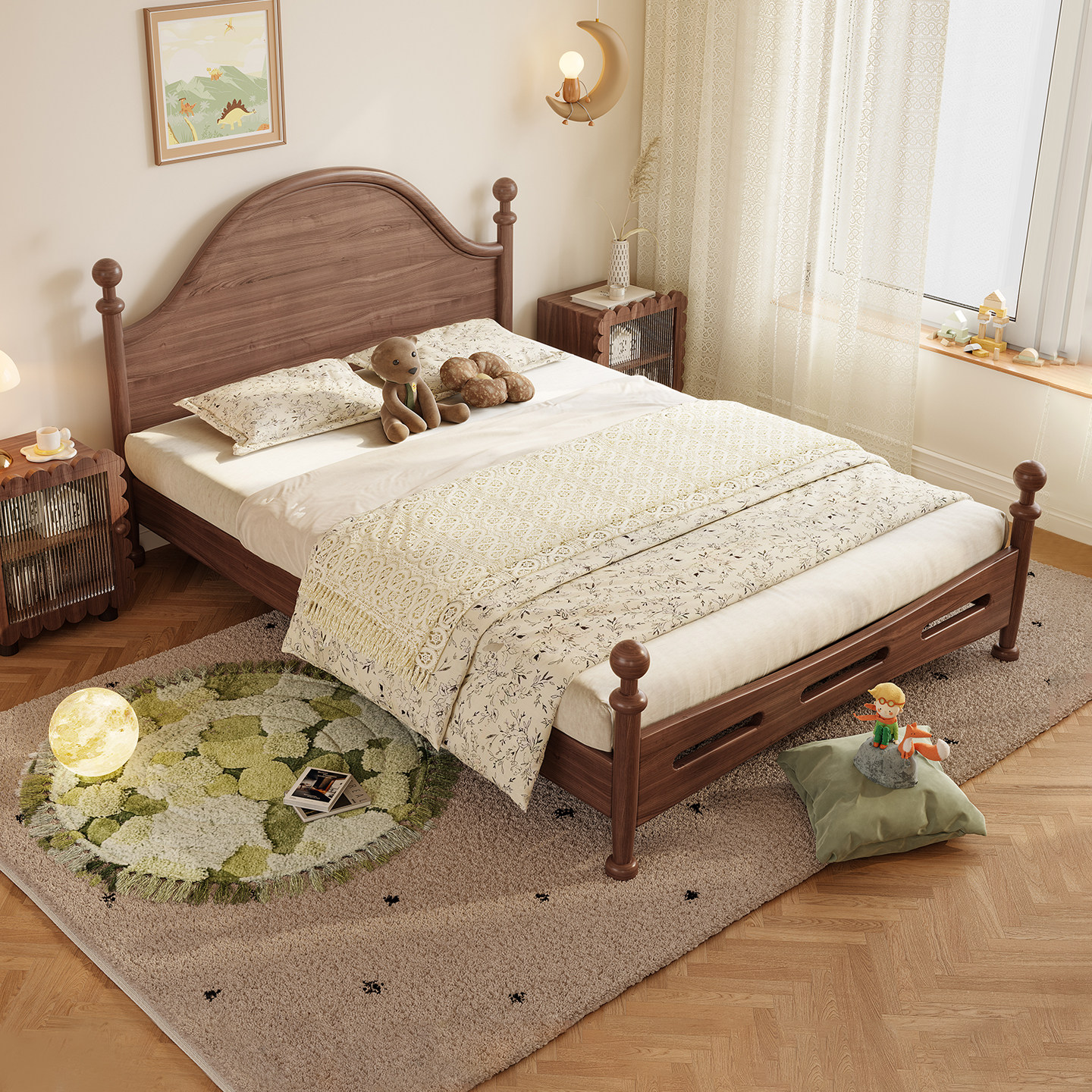 喜力美儿童床法式复古床胖福床女孩公主新中式中古风全实木美式床,住宅家具,实木床,淘宝优惠券,粉丝福利购,淘宝优惠卷