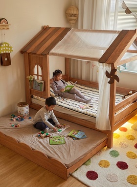 喜力美儿童帐篷床室内实木树屋床男孩单人床宝宝护栏房子床公主床