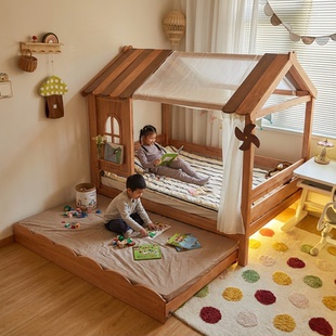 喜力美儿童帐篷床室内实木树屋床男孩单人床宝宝护栏房子床公主床