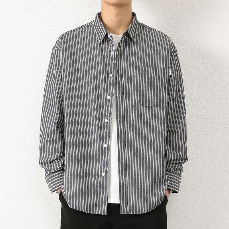 春秋款条纹衬衫男士长袖春秋款潮流宽松休闲男衬衣101A-CS191-P28，男装衬衫，星座101A
