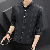 男士条纹衬衫七分袖夏季薄款韩版修身青年衬衣101A-CS160-P30，男装衬衫，星座101A