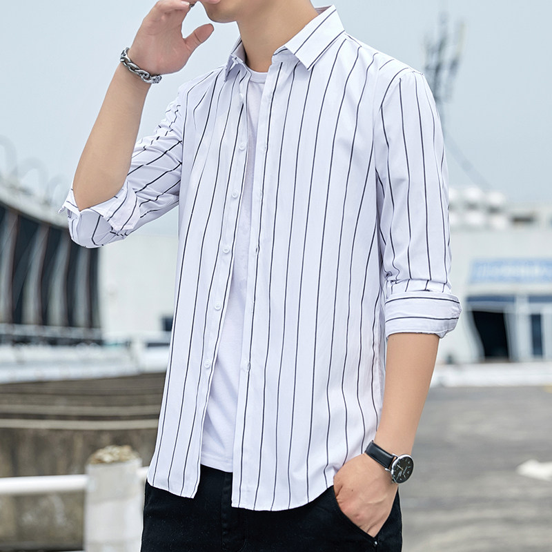 新款韩版条纹衬衫男长袖休闲衬衣青年帅气寸衫101A-CS26-P28，男装衬衫，星座101A