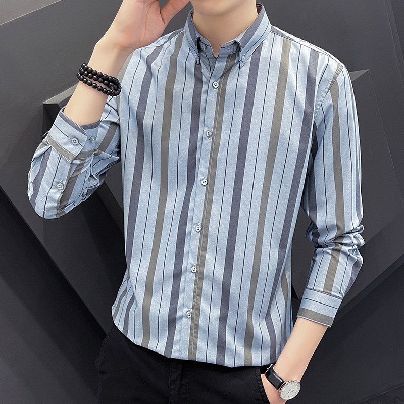 新款条纹衬衫男士长袖韩版潮流帅气男衬衣货足101A-CS153-P45,男装衬衫,星座101A